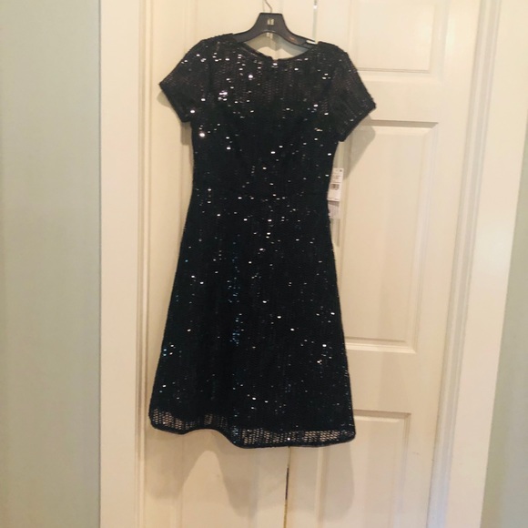 NWT Adrian Mattox black sequin medi dress - Picture 2 of 6